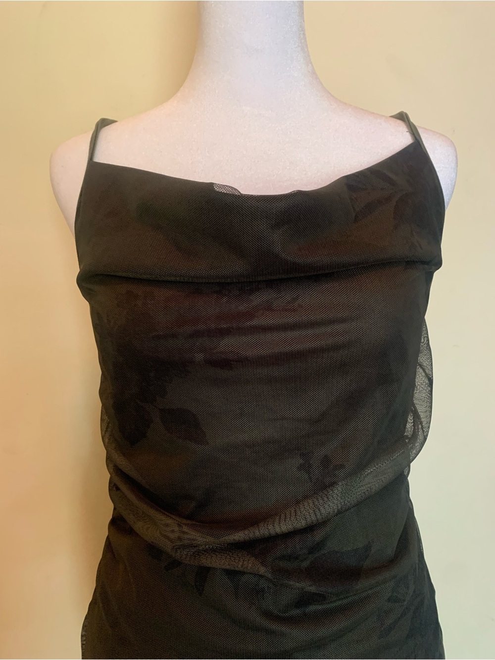 ROMWE Black Floral Mesh Cowl Neck Criss Cross Back Midi Dress Size S 90s Y2K - Picture 3 of 8